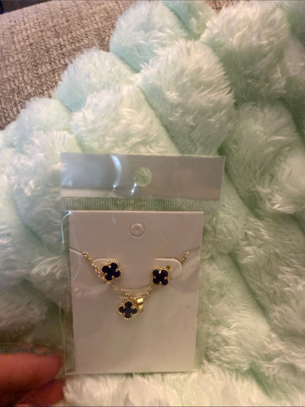 Gold-Tone Black Clover Pendant Necklace and Earrings Set